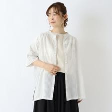 綿ボイル スタンドカラー 前開きシャツ