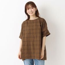 ラインチェック 5分袖ブラウス