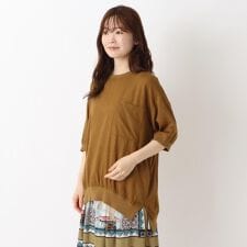 リブコンビ 6分袖ブラウス