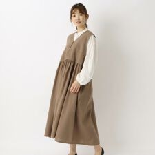 綿麻ベスト風切替ワンピース