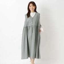 綿麻ベスト風切替ワンピース