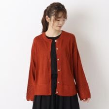 袖透かし 柄編みカーディガン