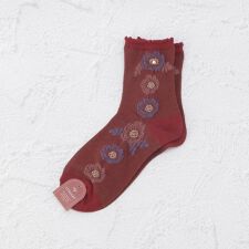 ◆サイド花柄 パール調クルーソックス