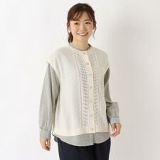 麻タッチ ニットベストブラウス アンサンブル
