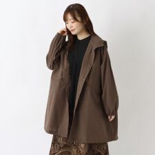 コットンワッシャー フード付きコート