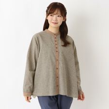 表起毛 スタンドカラー チェック柄ブラウス