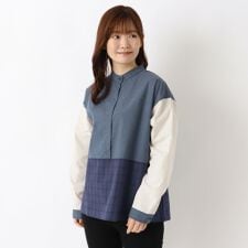 ワンズテラス(one'sterrace)の3柄コンビ スタンドカラーブラウス