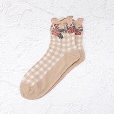 ◆【ワンズテラスオリジナル】メッセージ帯 ギンガム花柄 クォーターソックス