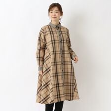 綿麻フランネル チェック柄シャツワンピース