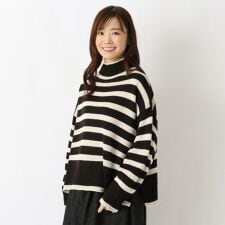 ワイドボーダー ハイネックニットプルオーバー