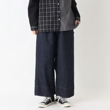 ツイル&デニム9分丈ワイドストレートパンツ