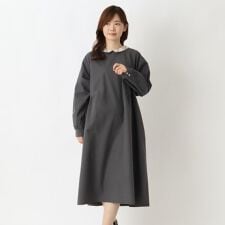 綿麻ネック配色フレアワンピース