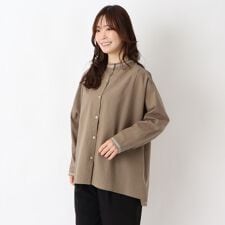 綿麻スタンドカラー 刺繍入りブラウス