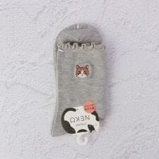 ◆猫刺繍 クォーターソックス