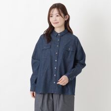 デニム前開きブラウス