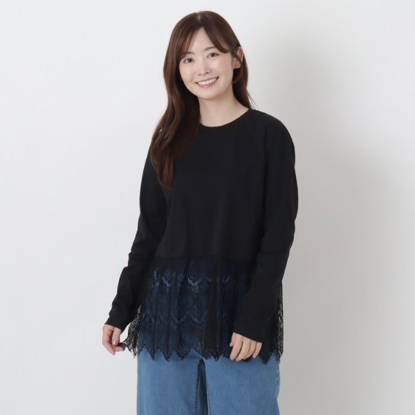 JAN SOLVIE ASSEMBLY レース切替 長袖トップス 裾レース切替 長袖プルオーバー | ワンズテラス(one'sterrace