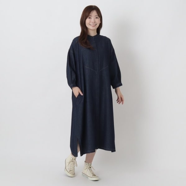 スタンドカラー デニム 8分袖ワンピース | ワンズテラス(one'sterrace