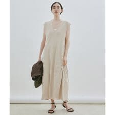 【2WAY・手洗い可能】ストレッチテレコノースリーブワンピース