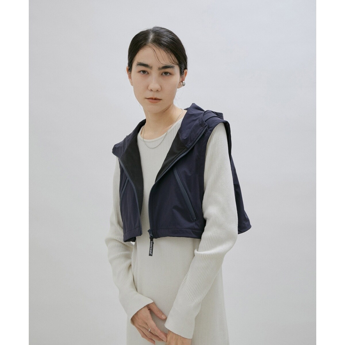 Americana for SALON 別注フード付きクロップドベスト Americana for SALON】[撥水機能付き]別注フード付きクロップド