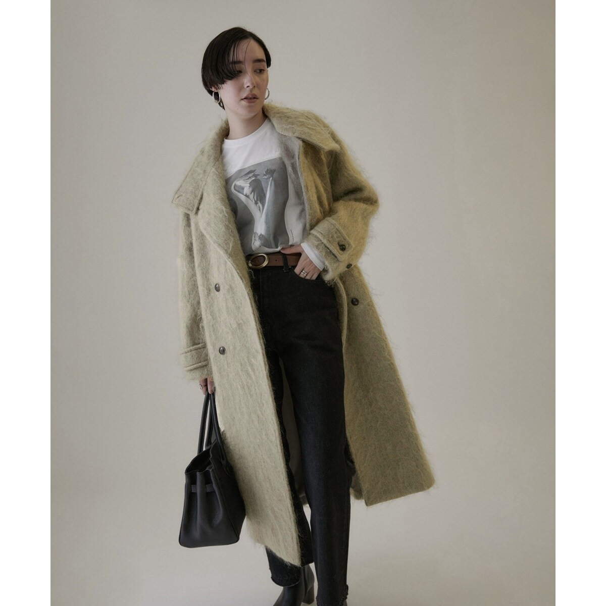 雑誌掲載】モヘアシャギースタンドカラーロングコート | サロン アダム