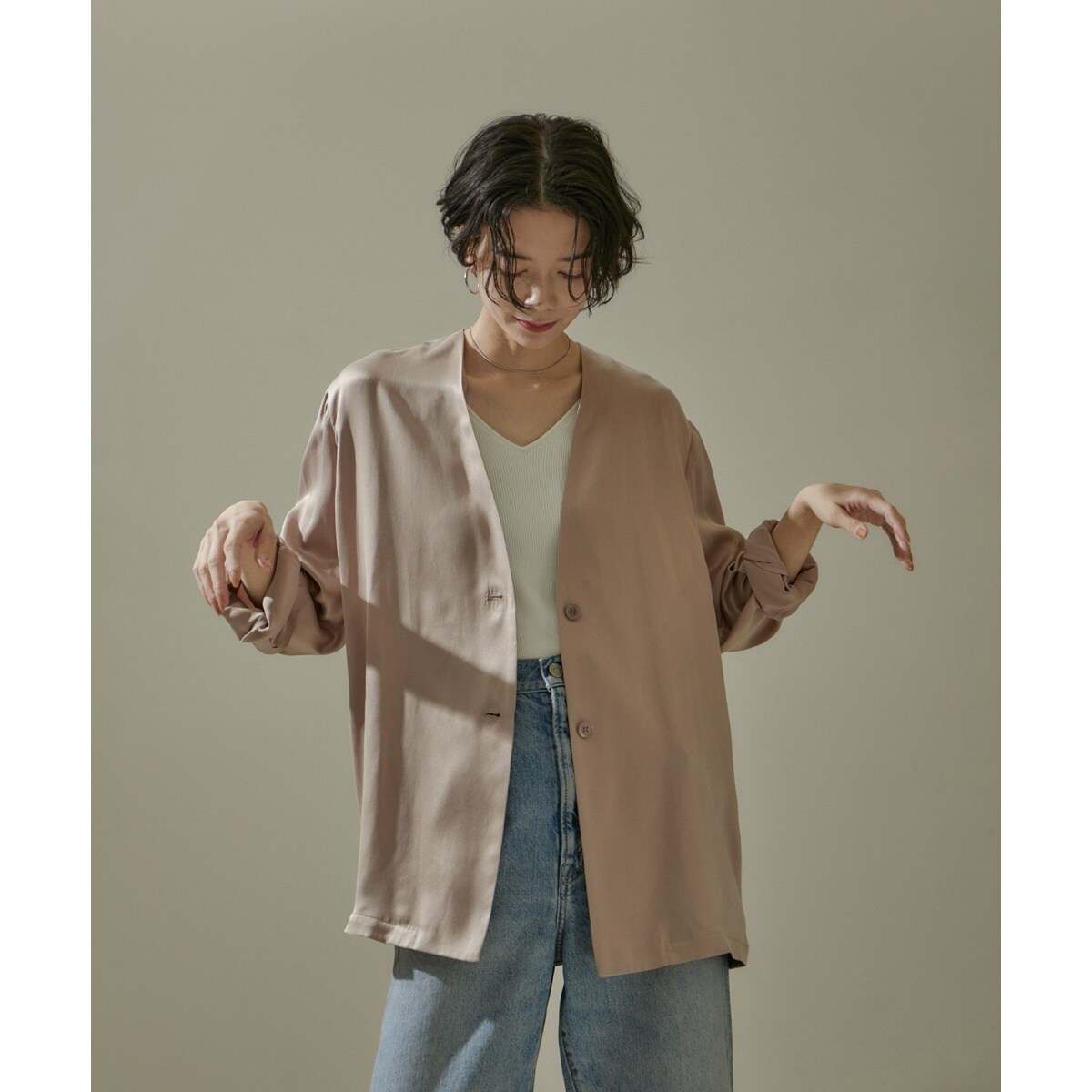 SALON adam et ropé　GENTLE SILKノーカラージャケット 24SS]GENTLE SILKノーカラージャケット【セットアップ対応