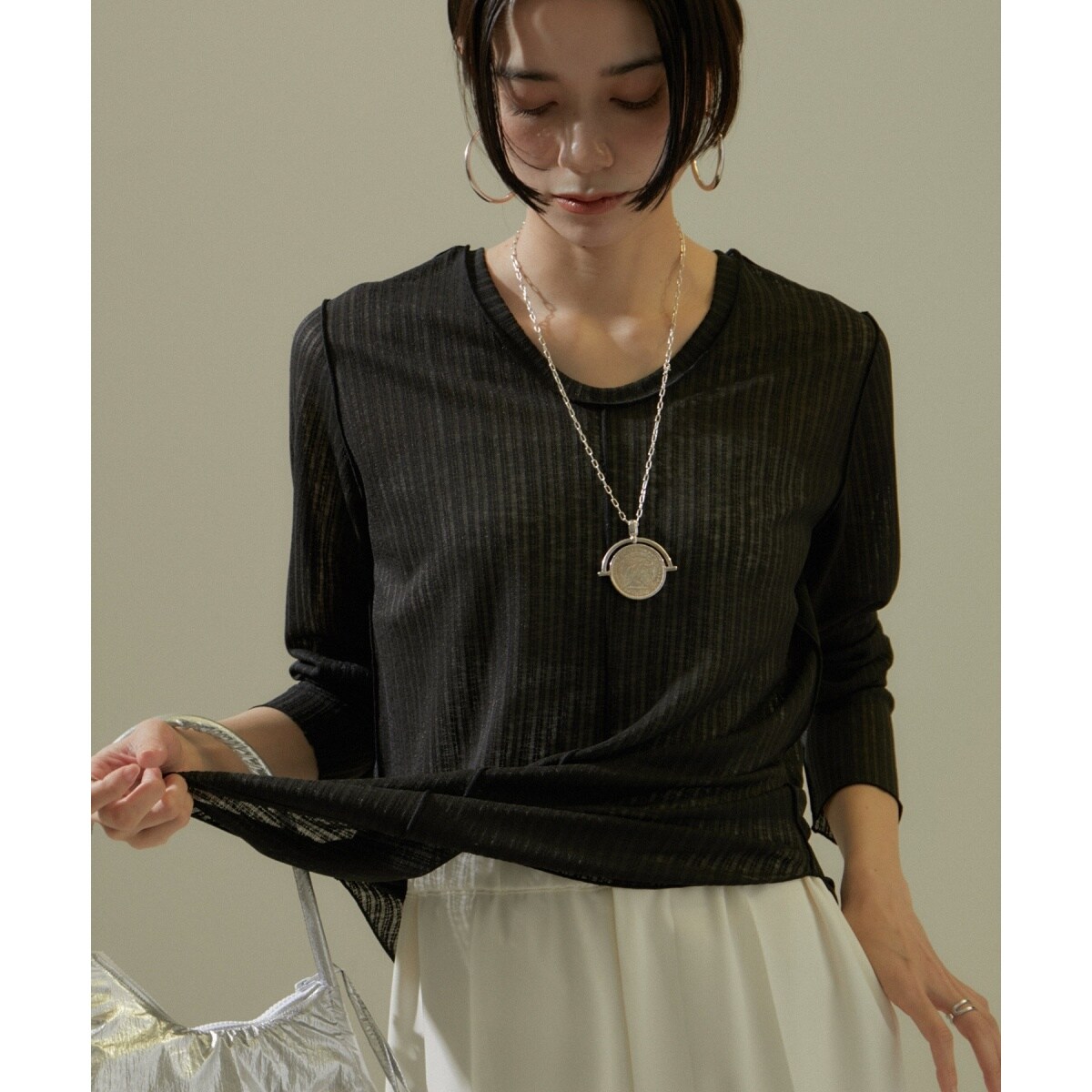 adam et rope' シアートップス ADAM ET ROPE'｜シアークルーネックトップス | Rakuten Fashion(楽天