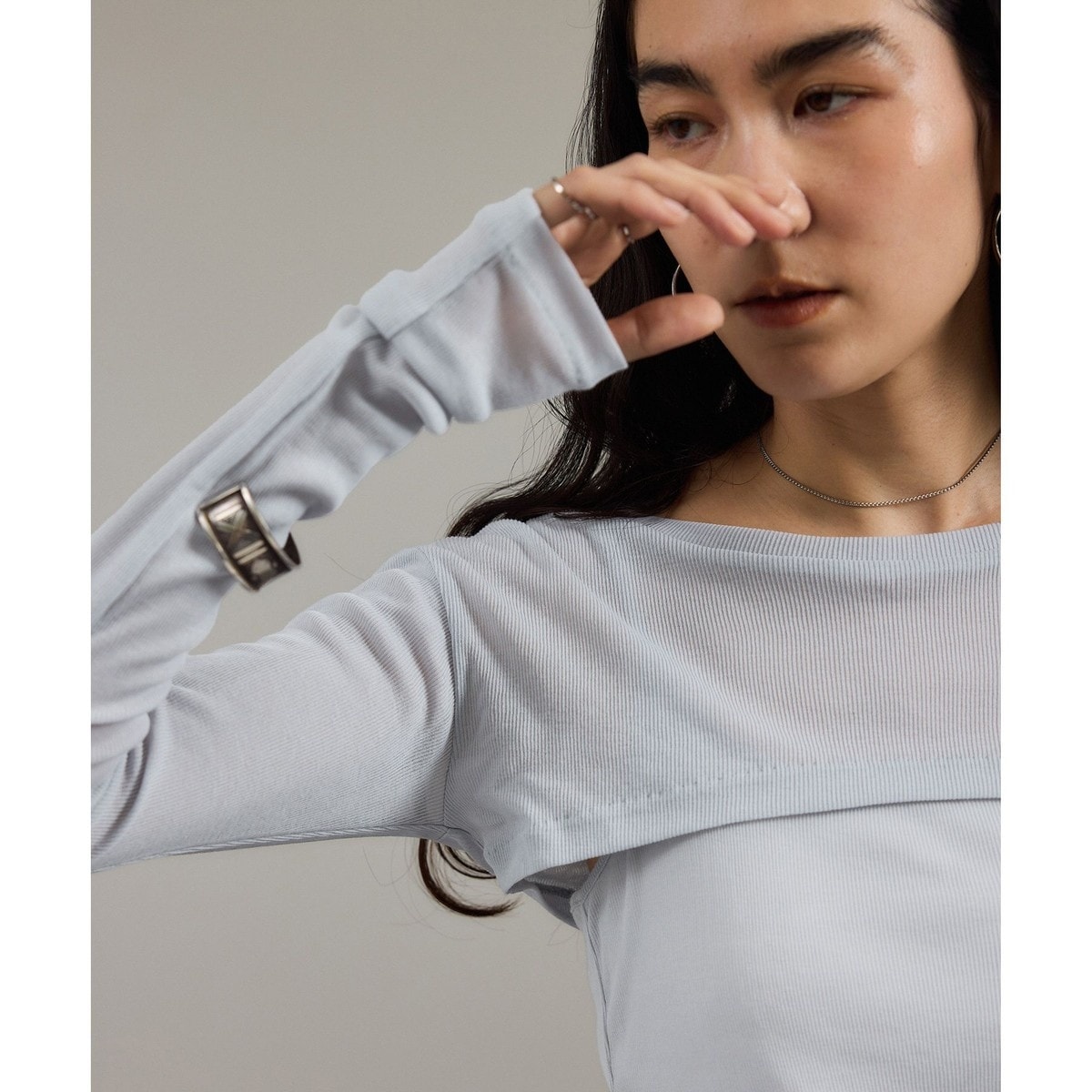 nu=layerシアーアームカバープルオーバー/ボレロ/タンクトップセット　美品 SALON adam et rope' tシャツ nu=layerシアーアームカバープル