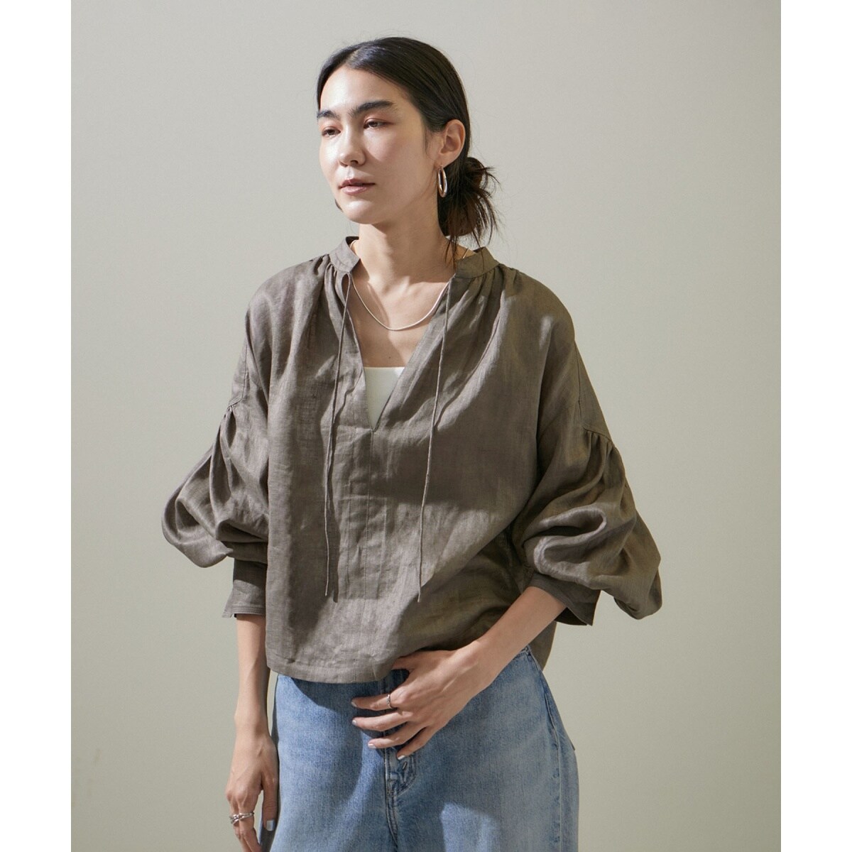 24SS]ノルマンディリネンクロップドブラウス2【洗える