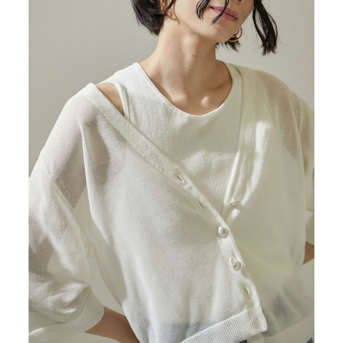 ドライシアーハーフスリーブカーディガン【アンサンブル対応・洗える