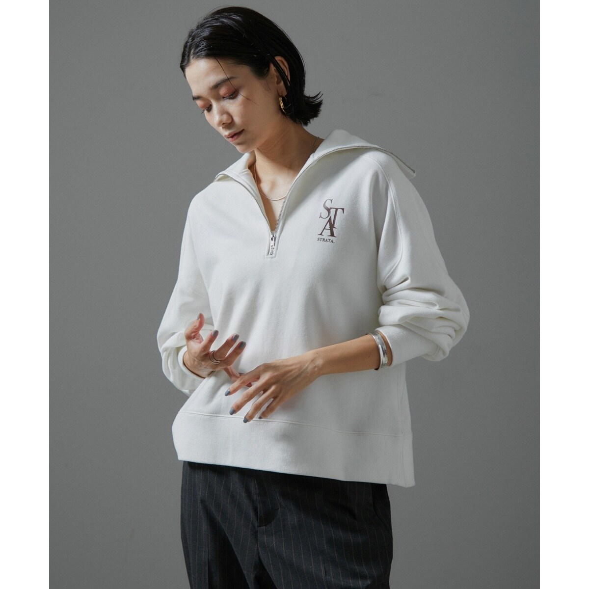 ヴィンテージライクハーフジップロゴスウェット【洗える】 | サロン