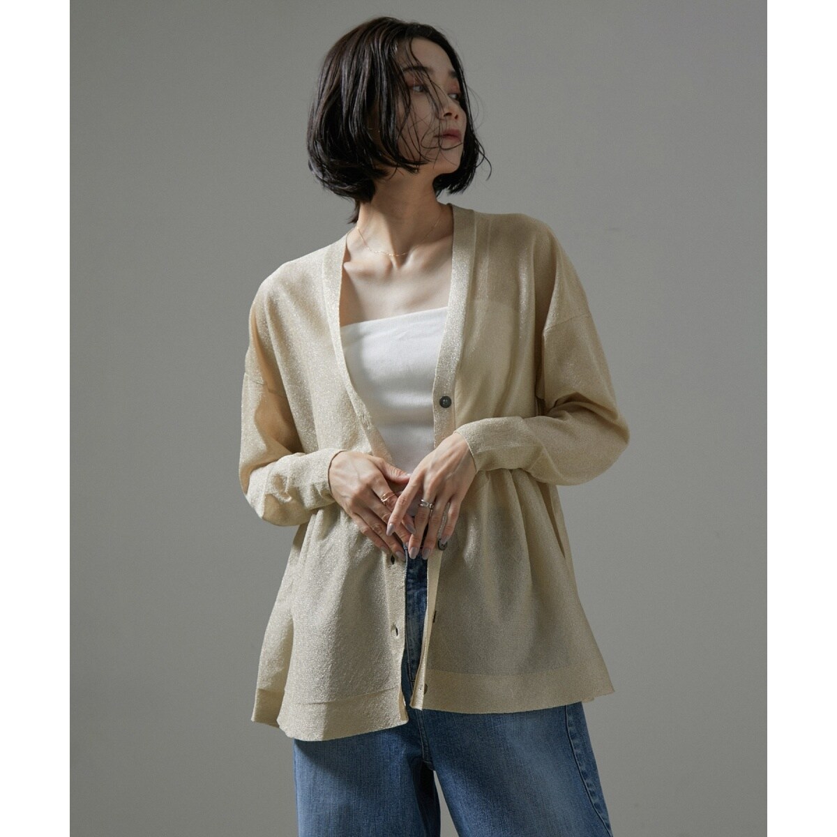 SALON adam et rope' シアーラメペプラムVネックカーディガン黒 楽天市場】【SALE／40%OFF】シアーラメペプラムVネック