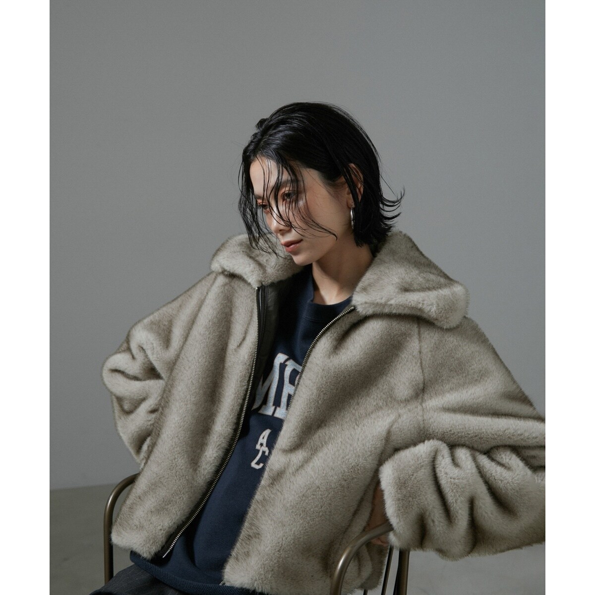 ミンクライクエコファークロップドジップブルゾン | サロン アダム エ