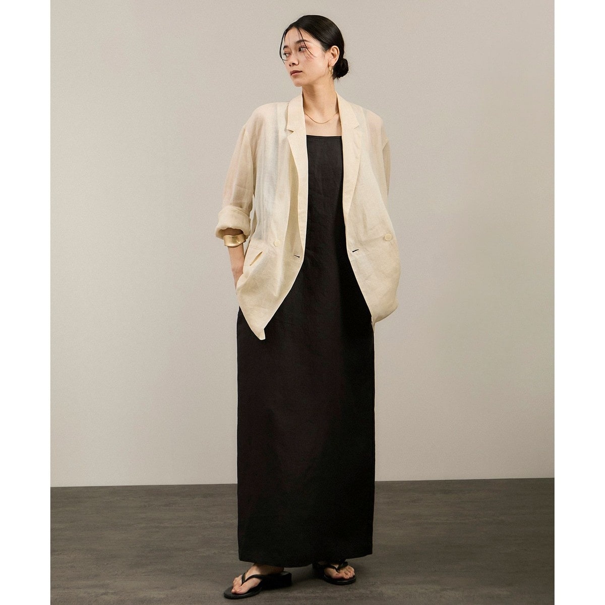 SALON リネンツイルスクエアーネックジャンパースカート リネンツイルスクエアーネックジャンパースカート | サロン アダム エ