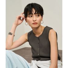 【WEB限定】プリマベールリブヘンリーネックノースリーブプルオーバー［UVケア・洗える］