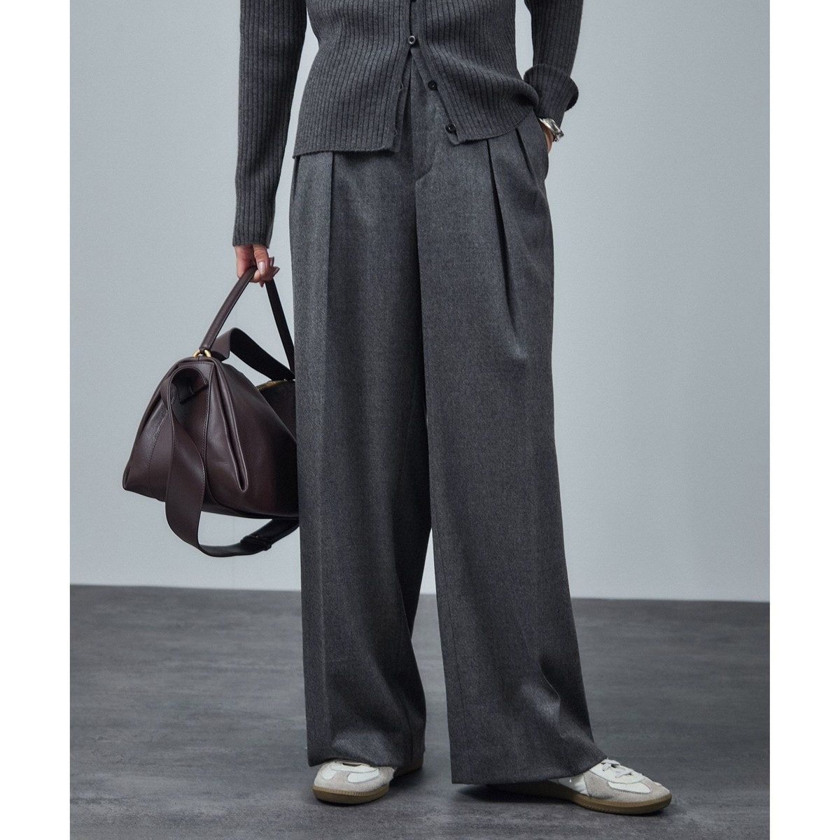 セットアップ対応】ハイカウントフラノタックワイドパンツ/スラックス