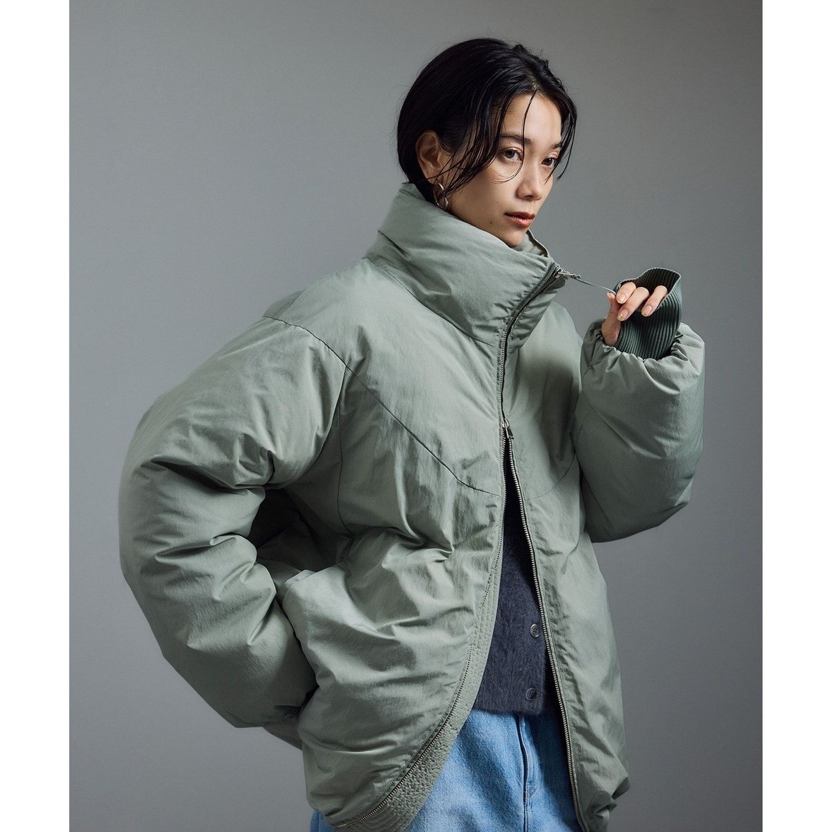 ADAM ET ROPE　サックスブルー フード付 コート ADAM ET ROPE サックスブルー フード付 コート ADAM ET ROPE