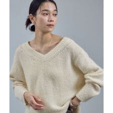 コットンウールメランジVネックニットプルオーバー