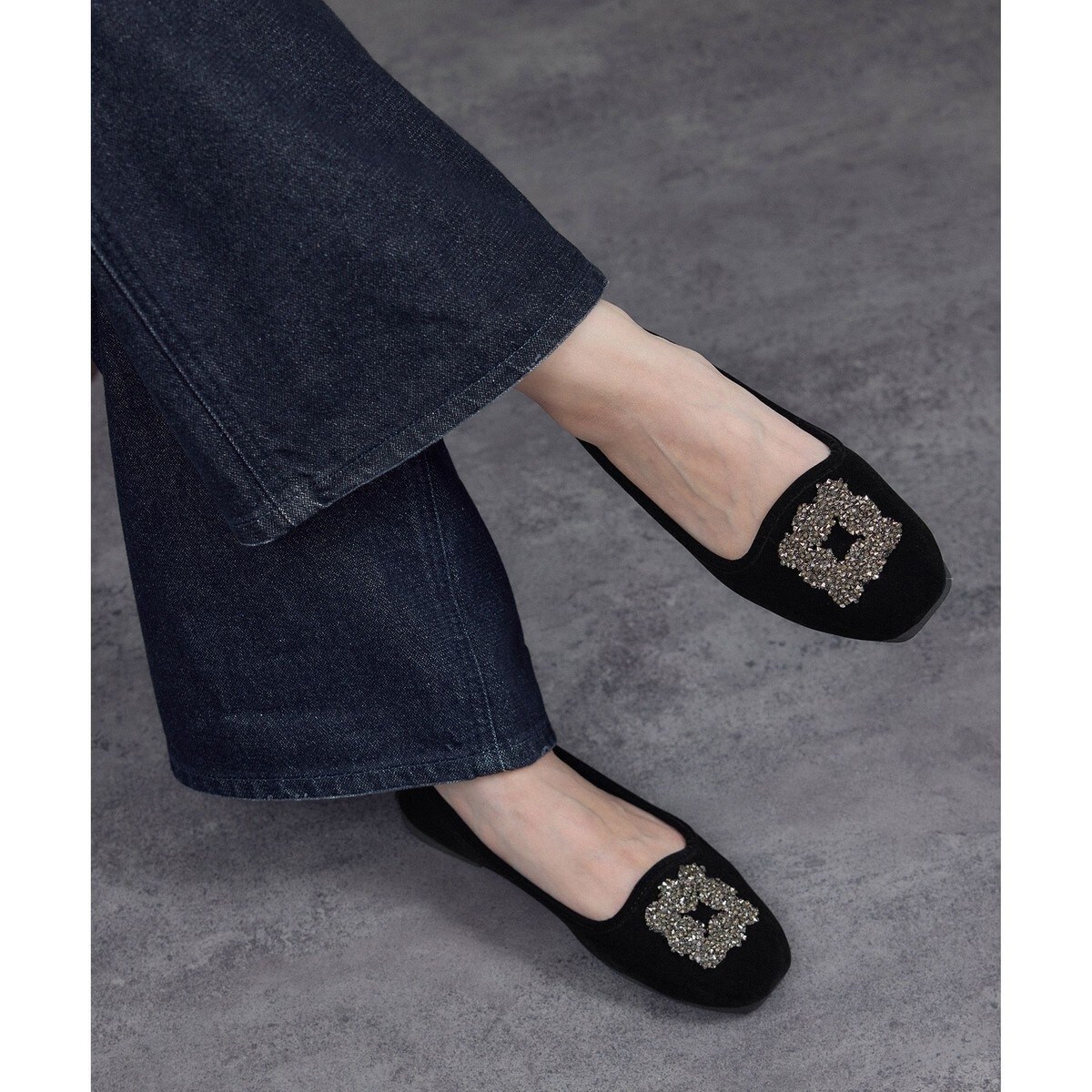 【MALUS（マリュス）】Velvet bijou shoes / ベルベットビジューパンプス