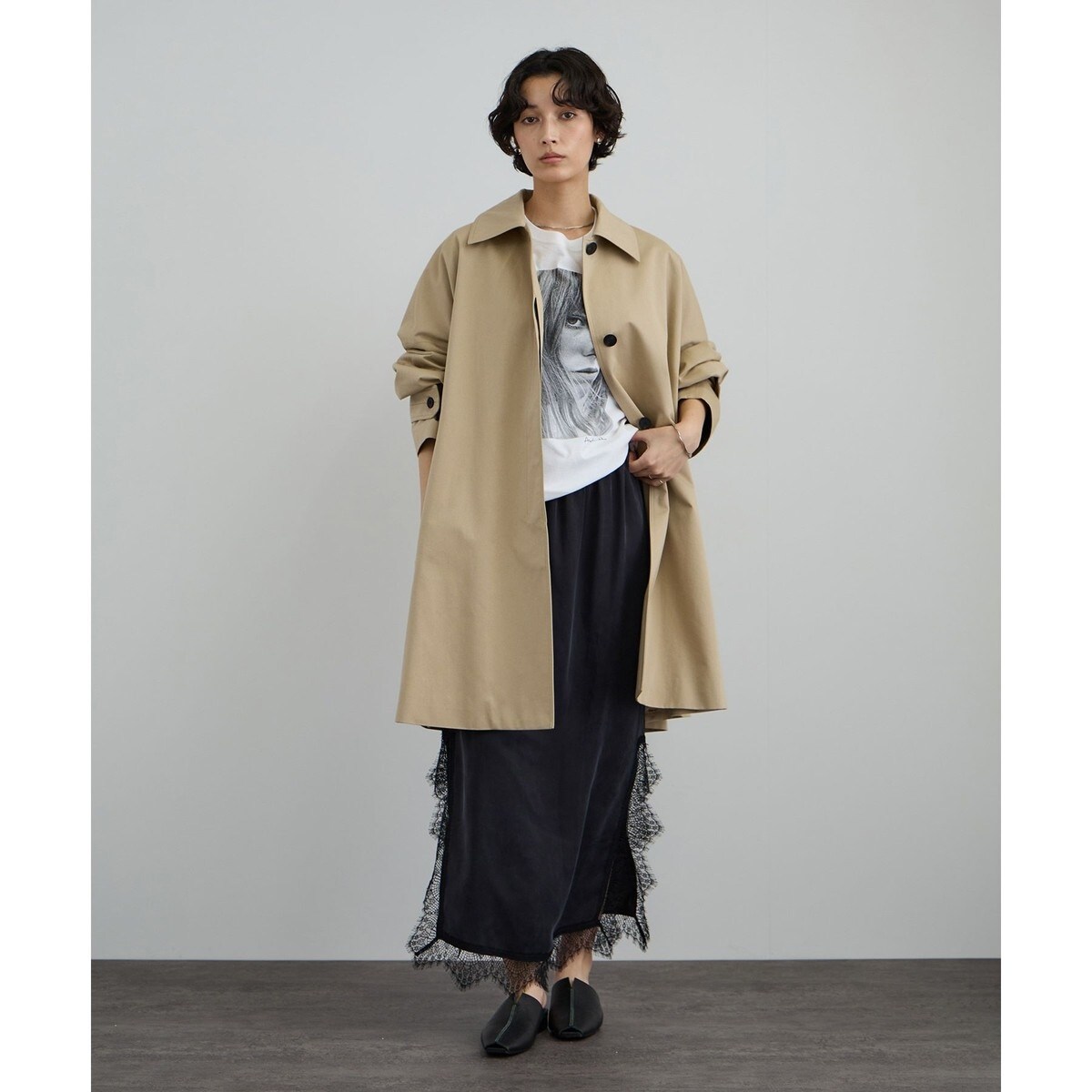 SHIPS Primary Navy Label:メルトン リバー ステンカラー コート