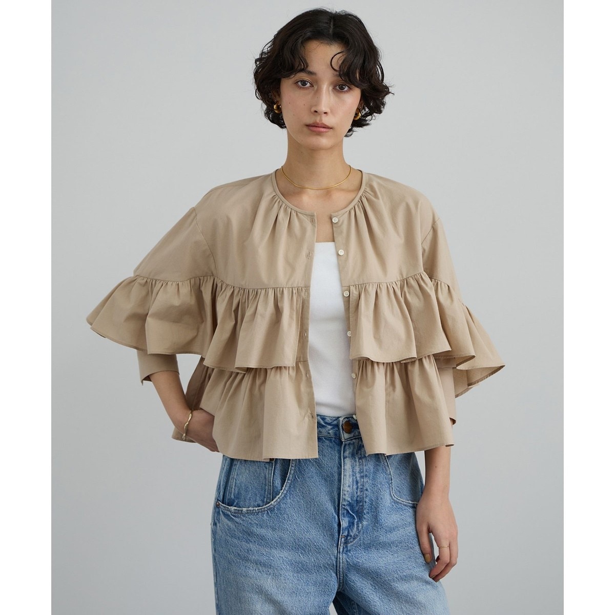 サロン アダム エ ロペ（SALON adam et rope’ ）/【crinkle crinkle crinkle】フロントスカラップリボンブラウス crinkle crinkle crinkle】フロントスカラップリボンブラウス | サロン