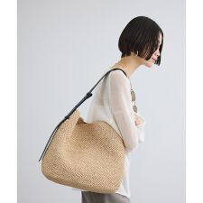 【W S（ドゥーブル）】レザーハンドルラフィアバッグ