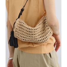 【W S（ドゥーブル）】レザーハンドルラフィアミニバッグ