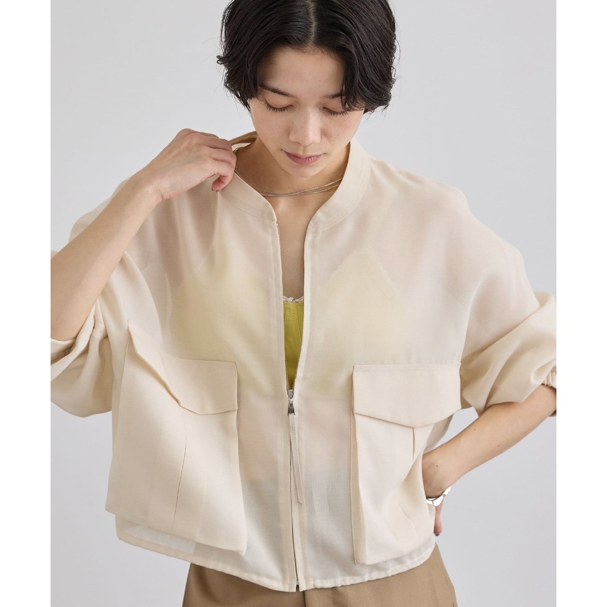 SALON adam et rope' シアーノーカラージップブルゾン 楽天市場】【WEB限定】シアーノーカラージップブルゾン SALON adam et