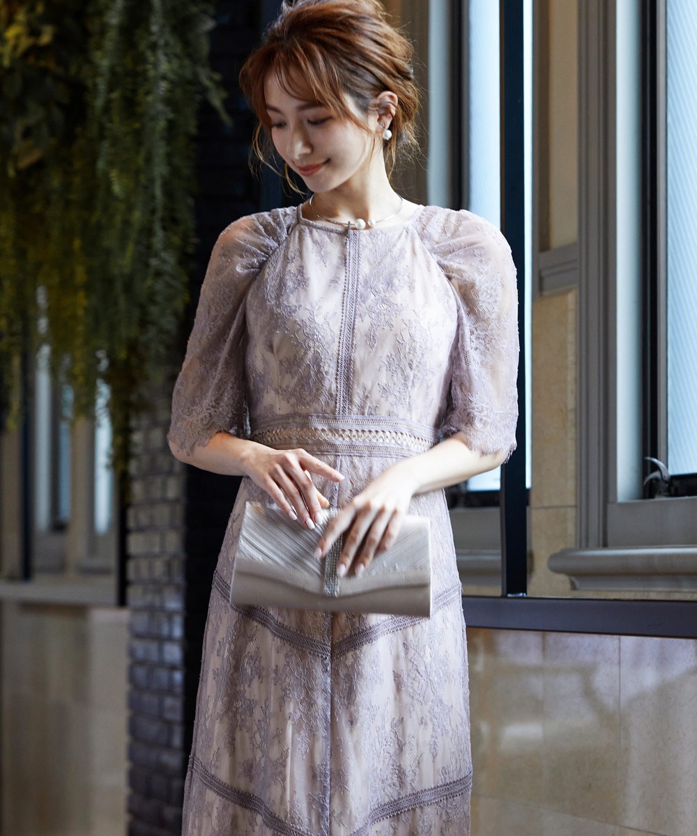 niana スリットスリーブ異素材切替レースドレス niana スリットスリーブ異素材切替レースドレス ニアナ niana