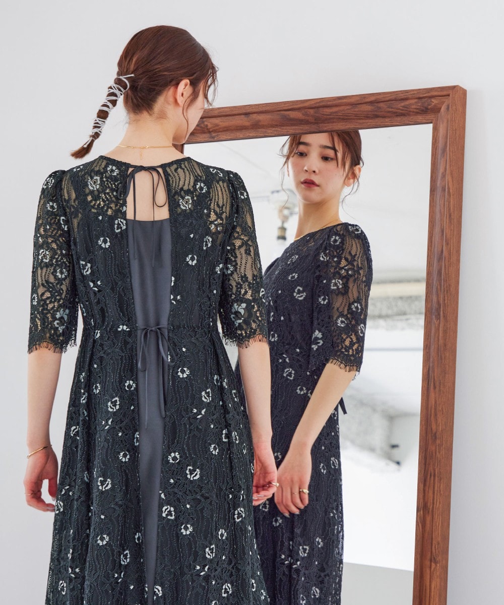niana 結婚式ワンピース niana ドレス 刺繍レース切り替えプリーツロング結婚式
