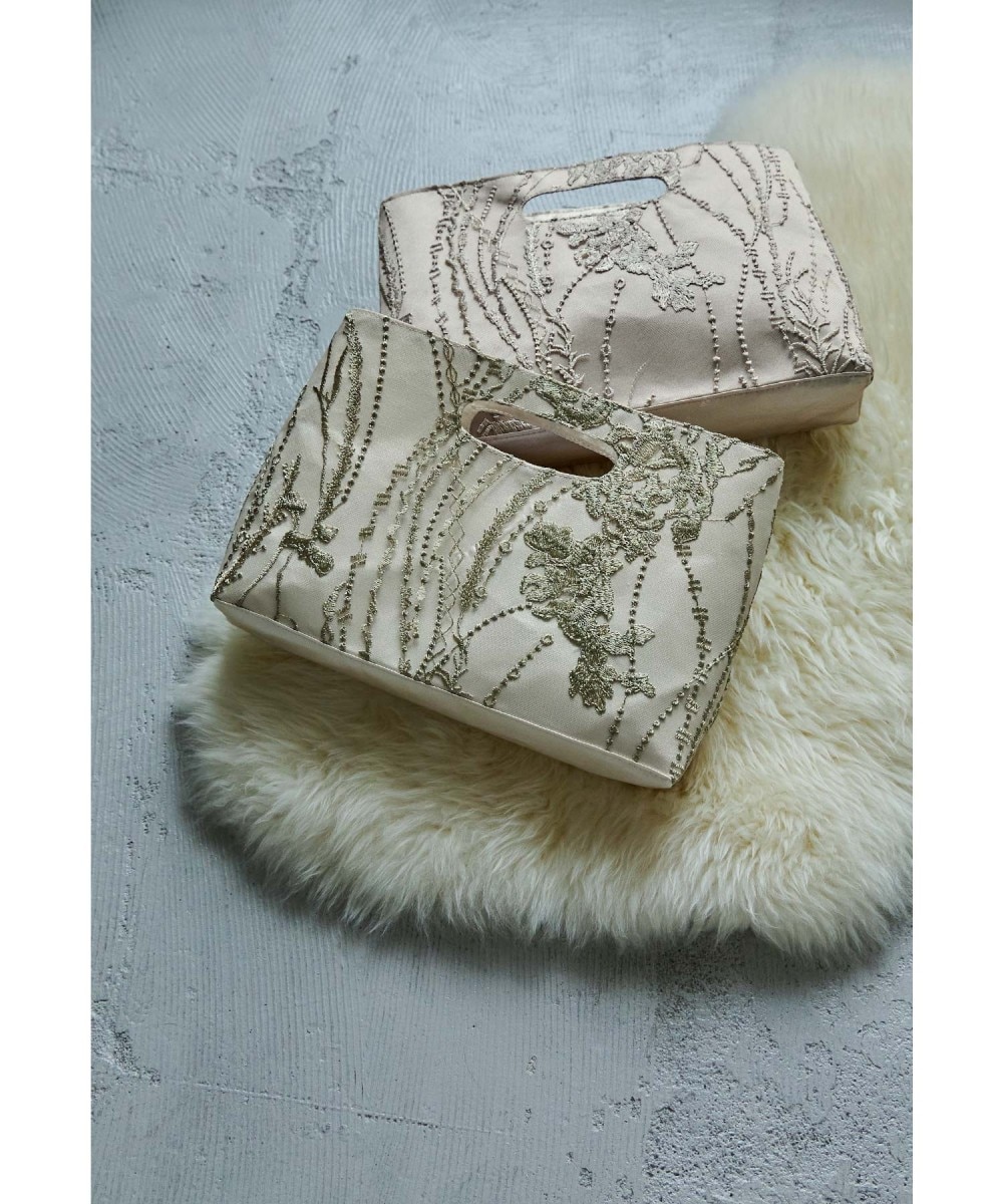 サテン刺繍レースハンドバッグ