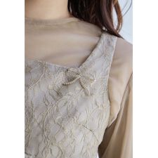 ラインストーンリボンブローチ