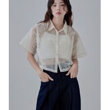 刺繍レースショートシャツ