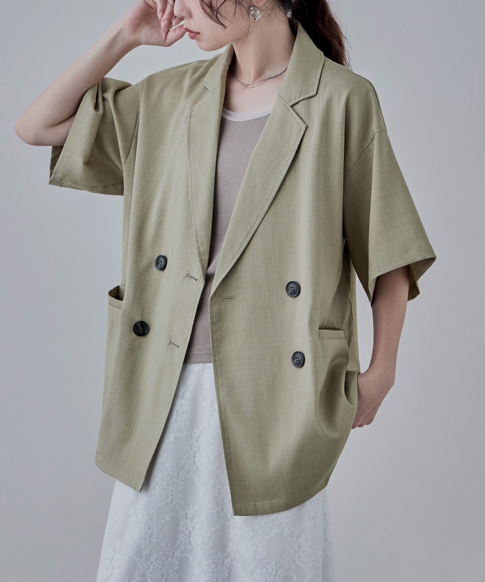 【1度着用のみ美品】 アダムエロペ ダブルブレストBOXジャケット 1度着用のみ美品】 アダムエロペ ダブルブレストBOXジャケット