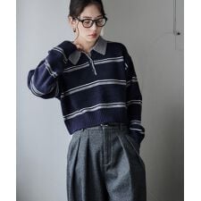 マルチボーダーポロ襟ニット